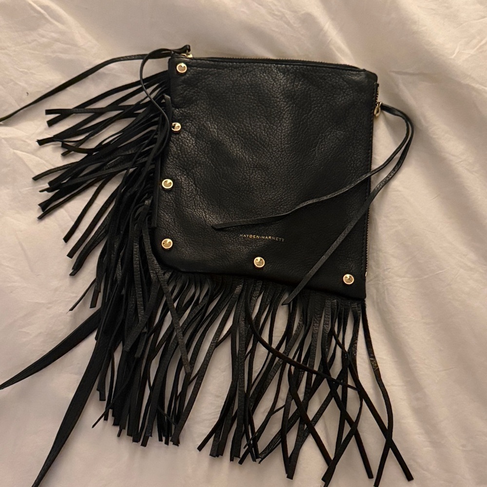 Hayden Harnett Black Fringe Leather Crossbody Bag